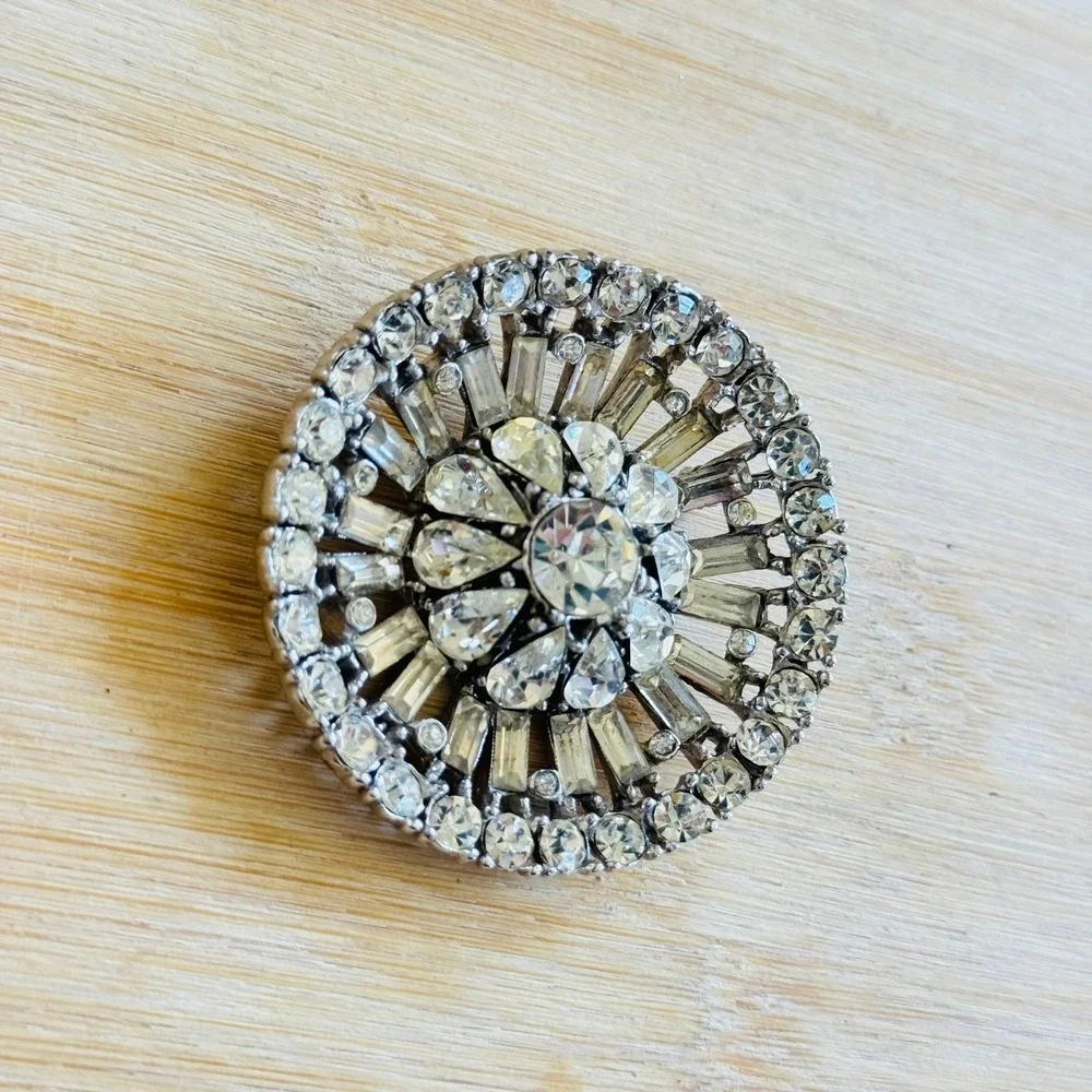 VTG Art Deco Reinad Brooch Pin Crystal Baguettes‎ Marquise Jeweled Retro Silver